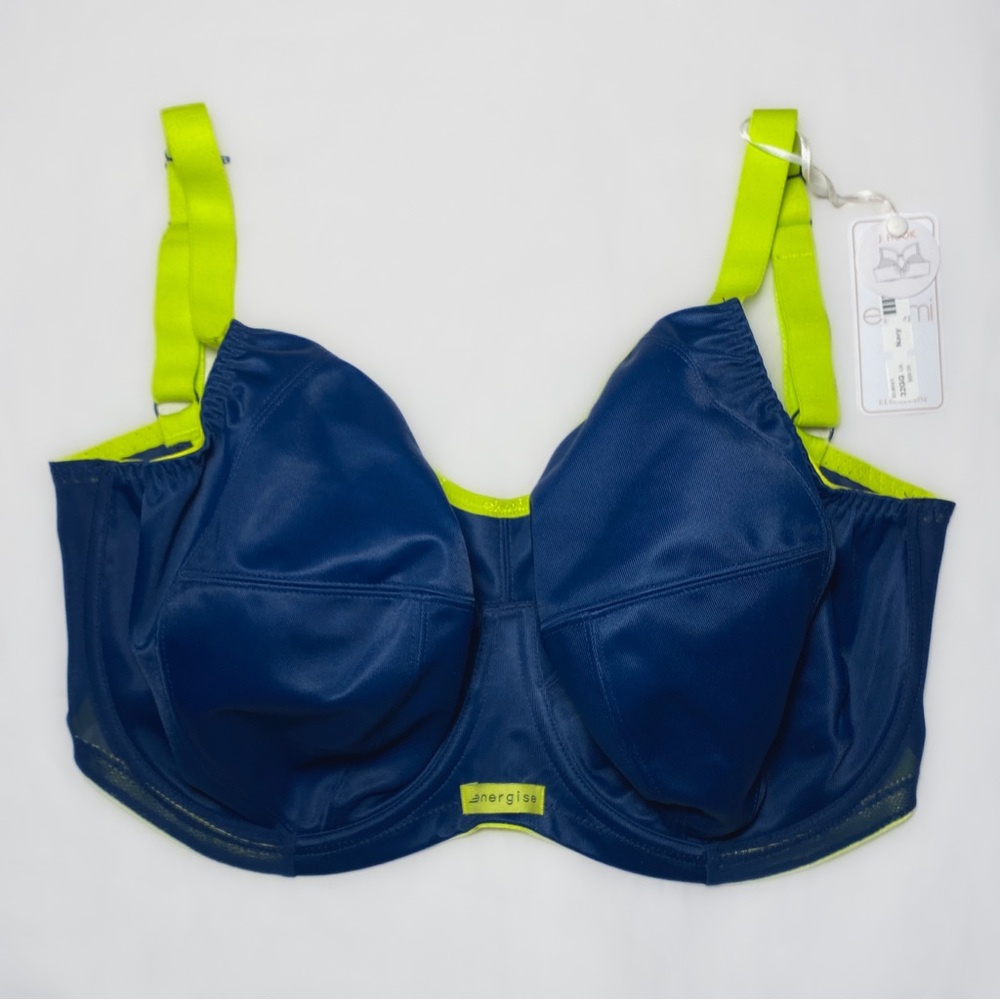 32J Elomi Energise Convertible Full-Figure Sports Bra Exercise Wired Navy Green